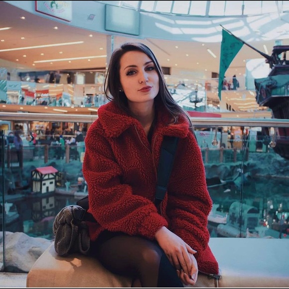 Garage red teddy coat xs/s - Picture 1 of 5